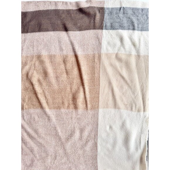 ZARA Cream Tan Beige Grey Colorblock Acrylic Knit Large Rectangle Blanket Scarf - Picture 3 of 11